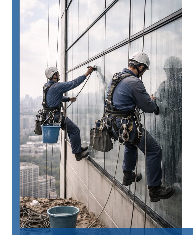 Профессиональная мойка фасадных окон альпинистами в Апатитах