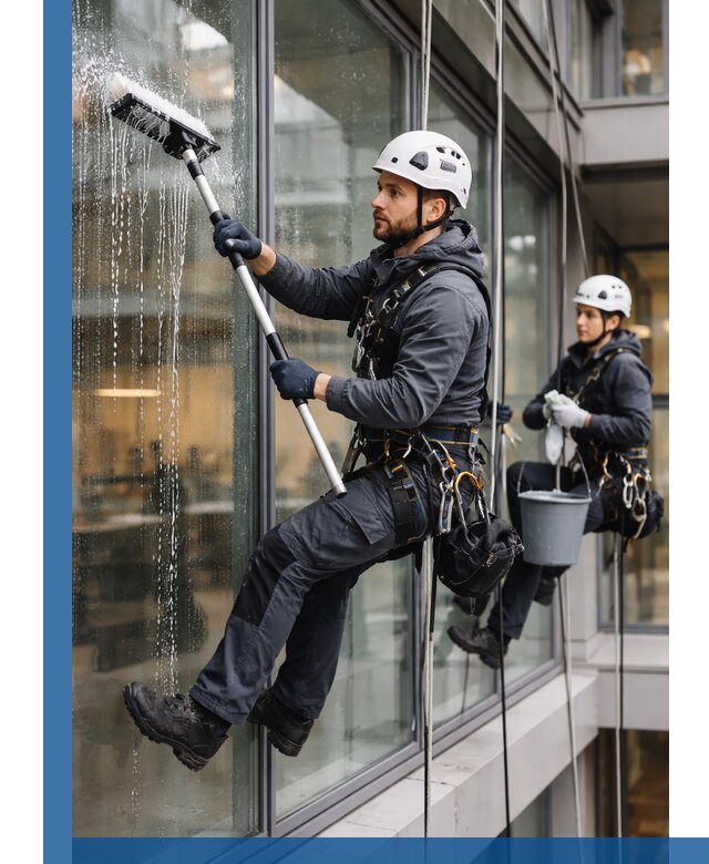 Профессиональная мойка витражей промышленными альпинистами в Апатитах