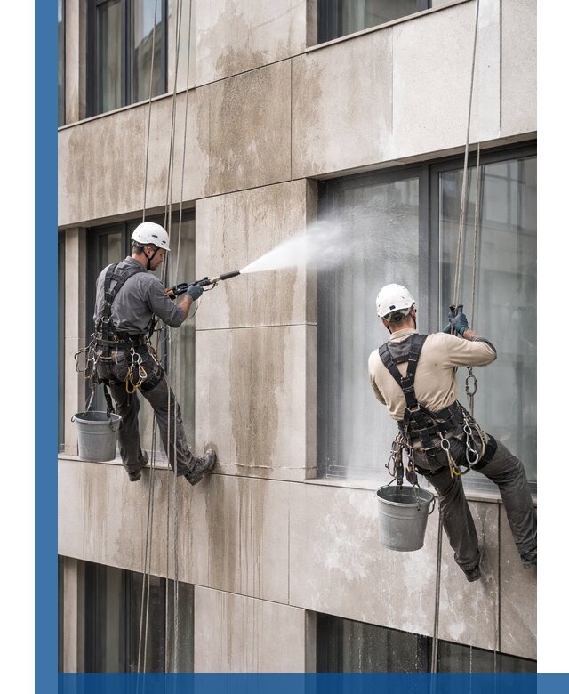 Послестроительная мойка фасада промышленным альпинизмом в Апатитах