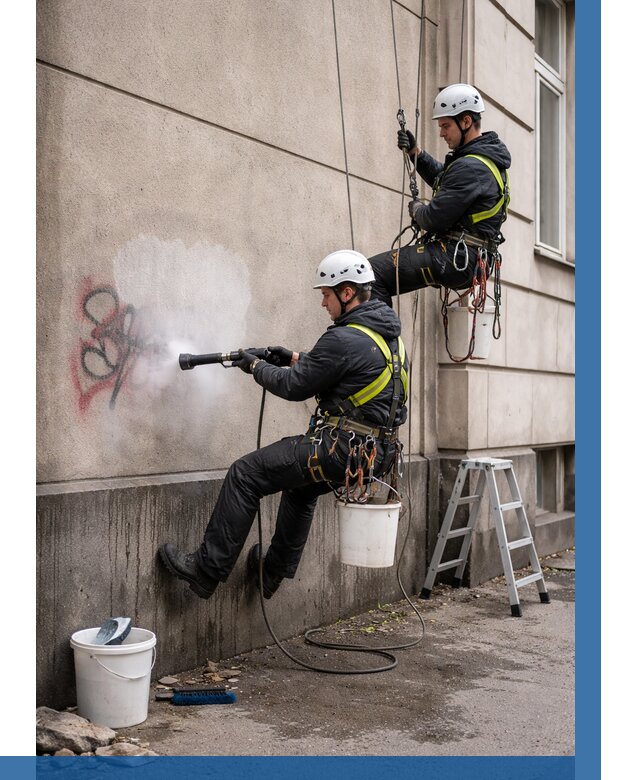 Удаление граффити с фасада в Апатитах от 4667 р. | ВЫСОТНИК-Птт