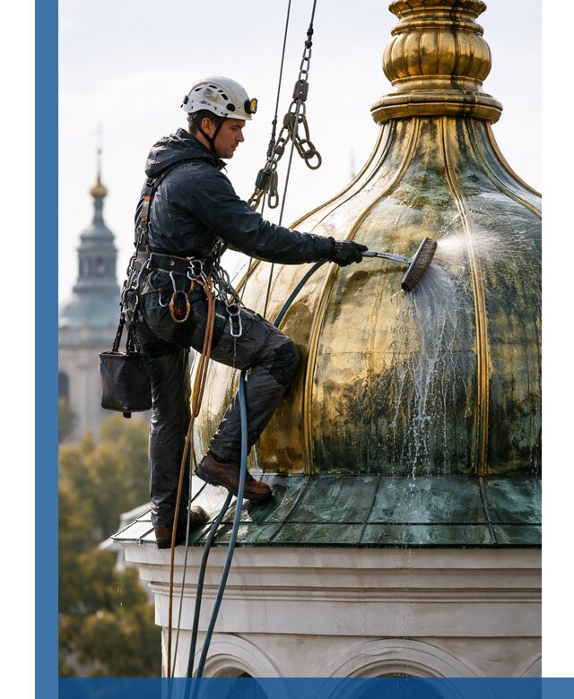 Профессиональная мойка куполов и шпилей высотными альпинистами в Апатитах