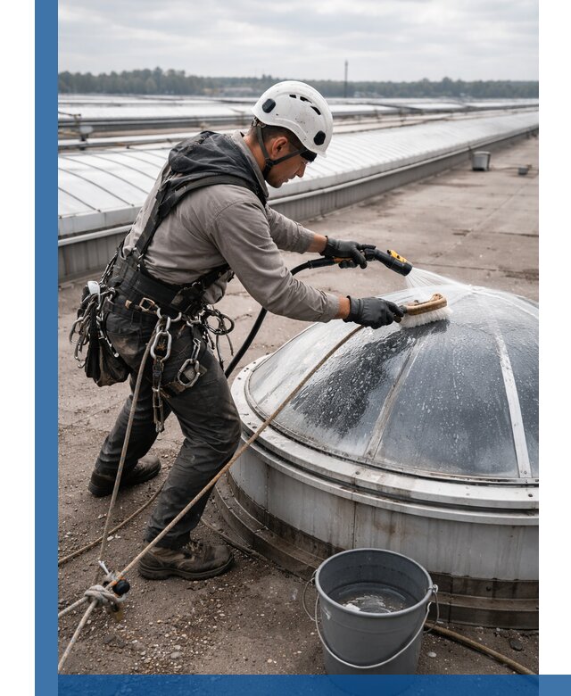 Мойка зенитных фонарей на кровле для промышленных объектов в Апатитах