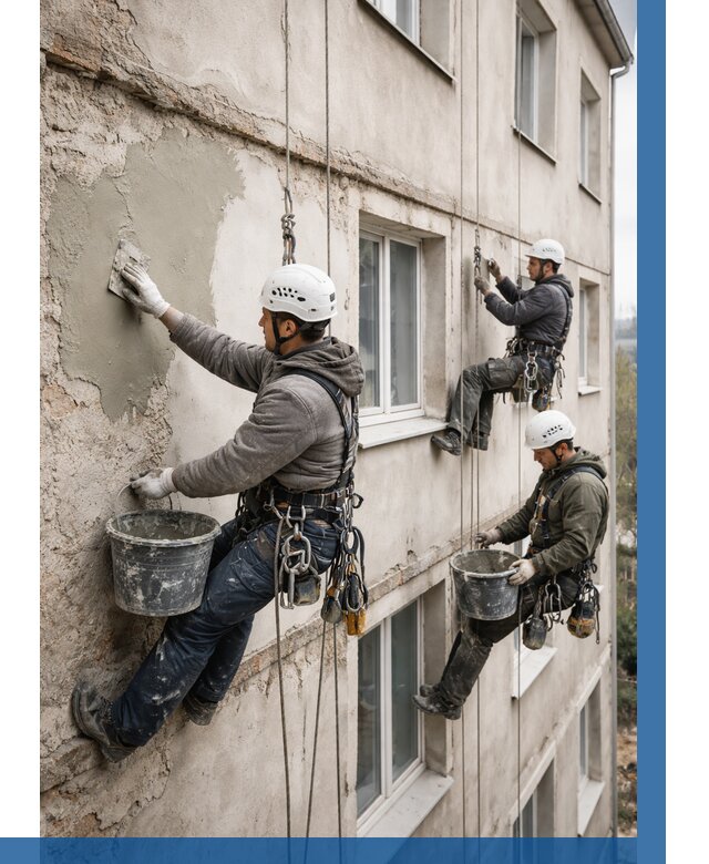 Ремонт штукатурного фасада в Апатитах от 778 р. под ключ | ВЫСОТНИК-Птт