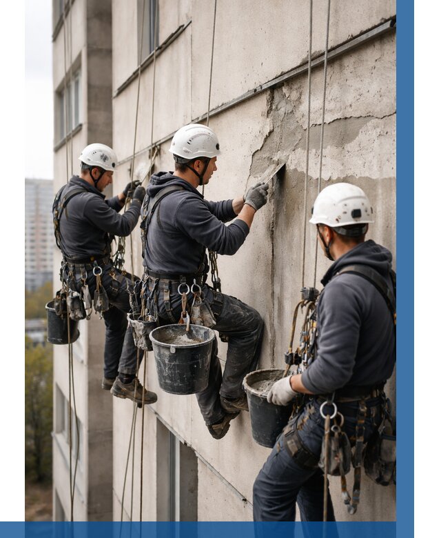 Ремонт бетонных элементов фасада в Апатитах от 2593 р. | ВЫСОТНИК-Птт