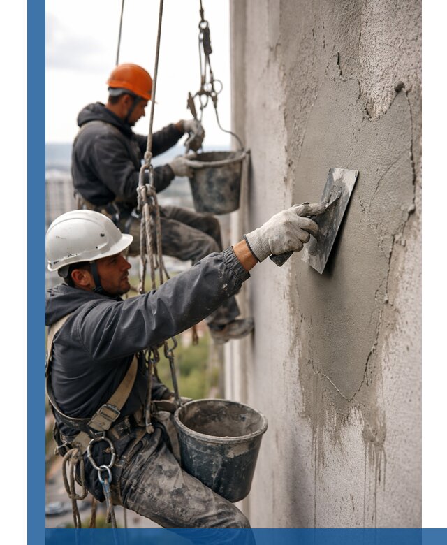 Штукатурка фасада на высоте в Апатитах профессиональные работы