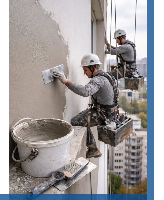 Шпаклевка фасада на высоте в Апатитах от 726 р. | ВЫСОТНИК-Птт