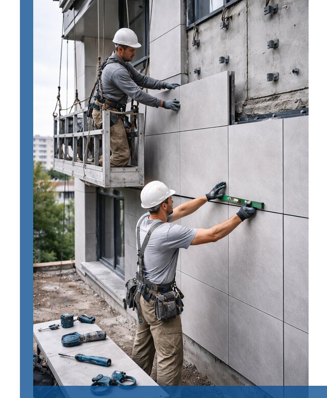 Монтаж керамогранита на фасад в Апатитах под ключ с гарантией качества