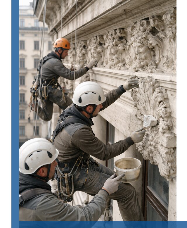 Реставрация фасадной лепнины с высотными работами в Апатитах