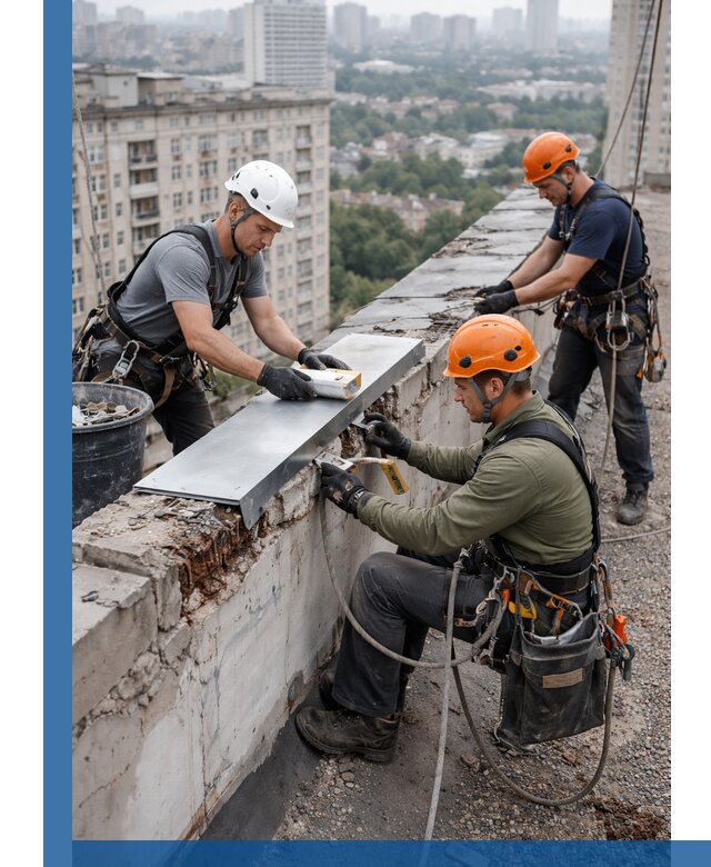 Ремонт парапета на кровле в Апатитах, высотные работы с гарантией