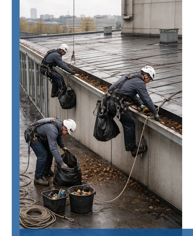 Очистка кровли по периметру в Апатитах силами промышленных альпинистов