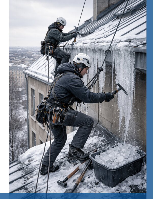 Удаление наледи с кровли в Апатитах от 5705 р. | ВЫСОТНИК-Птт