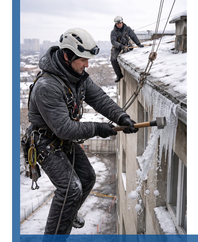 Сбивание и удаление сосулек с крыши в Апатитах безопасно