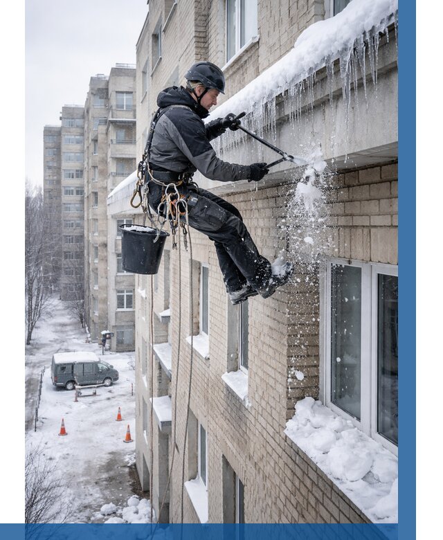 Удаление наледи с карнизов в Апатитах от 363 р. | ВЫСОТНИК-Птт