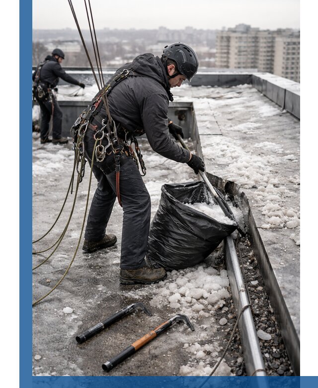 Аварийная очистка кровли в Апатитах от промальпинистов