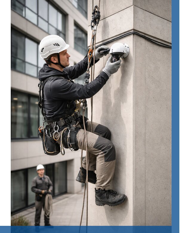 Монтаж камер видеонаблюдения на фасаде в Апатитах от 8816 р.-ВЫСОТНИК-Птт