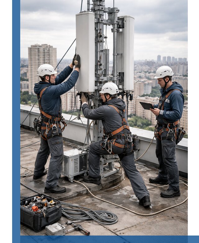 Монтаж антенн связи на крыше в Апатитах с вводом в эксплуатацию