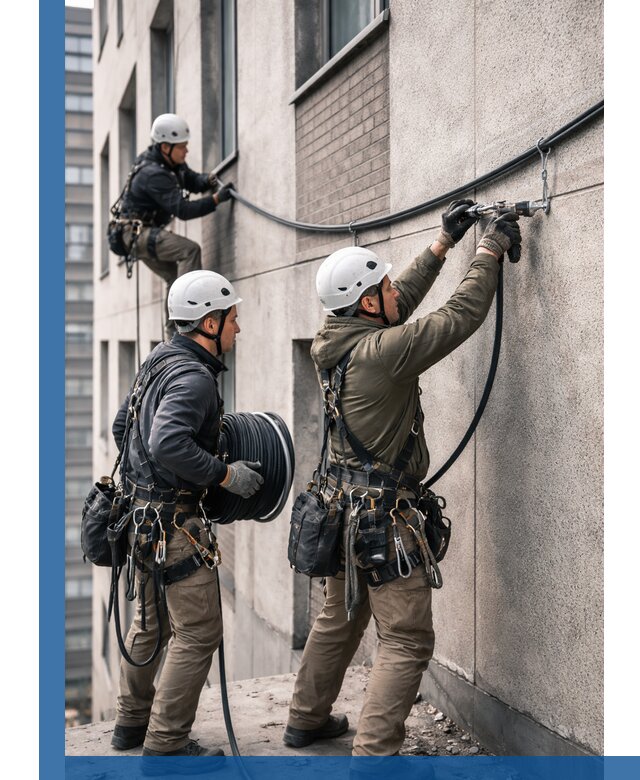 Прокладка кабеля по фасаду в Апатитах, профессиональный монтаж