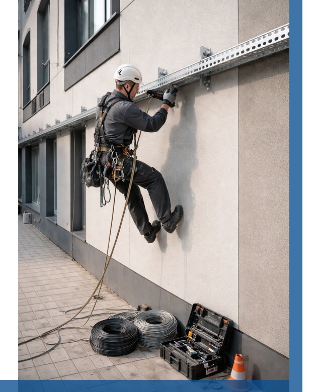 Монтаж кабельных лотков на фасаде в Апатитах от 1245 р. | ВЫСОТНИК-Птт