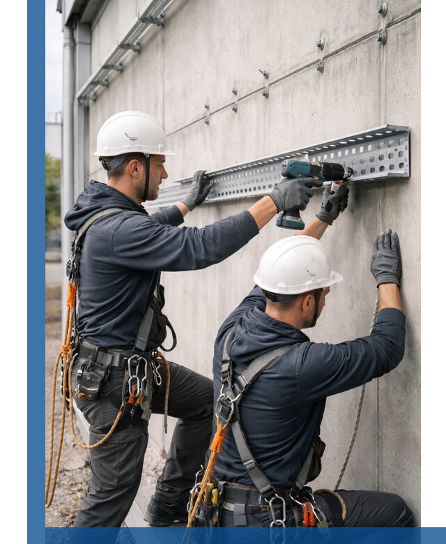 Монтаж кабельных лотков на фасаде зданий в Апатитах с гарантией