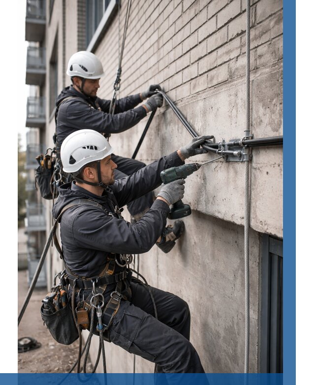 Крепление кабеля на фасаде в Апатитах от 363 р. | ВЫСОТНИК-Птт