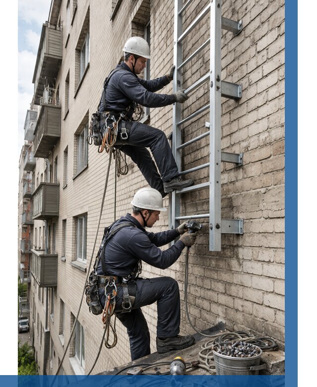 Монтаж пожарной лестницы в Апатитах от 25930 р заказать у ВЫСОТНИК-Птт