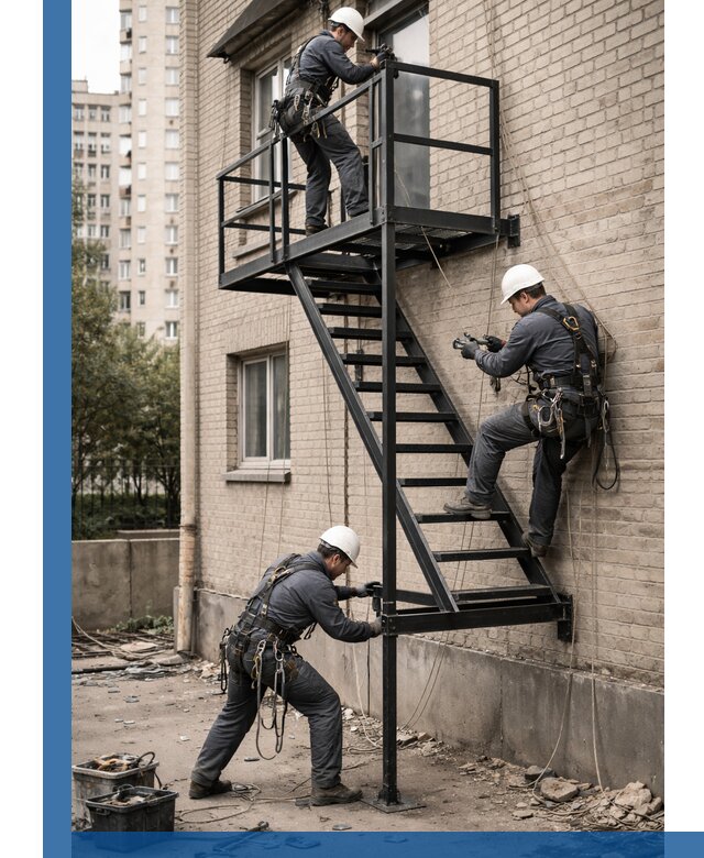 Монтаж пожарной лестницы в Апатитах, установка и крепление