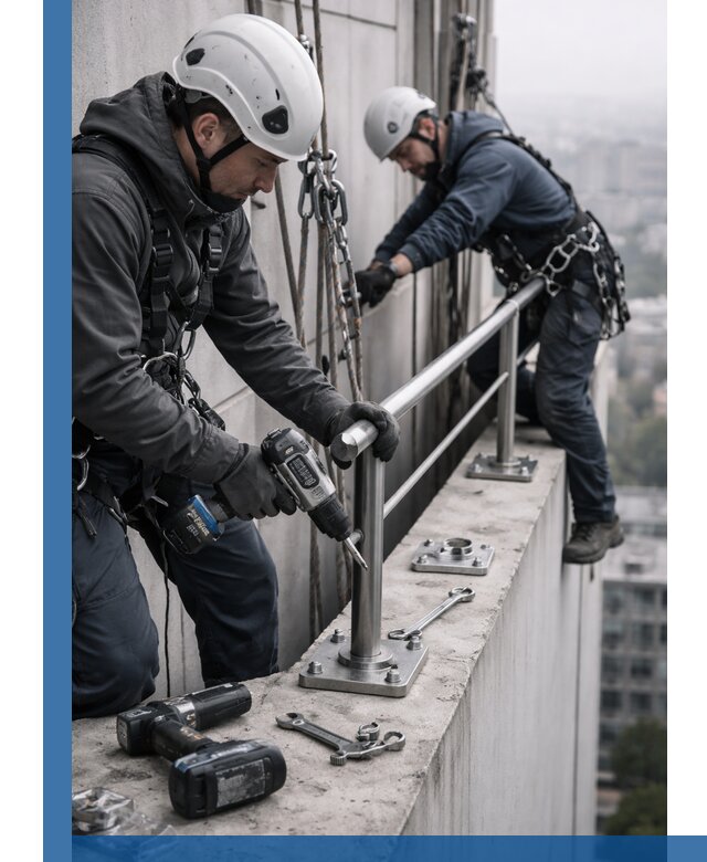 Монтаж перил на высоте в Апатитах для жилых и промобъектов