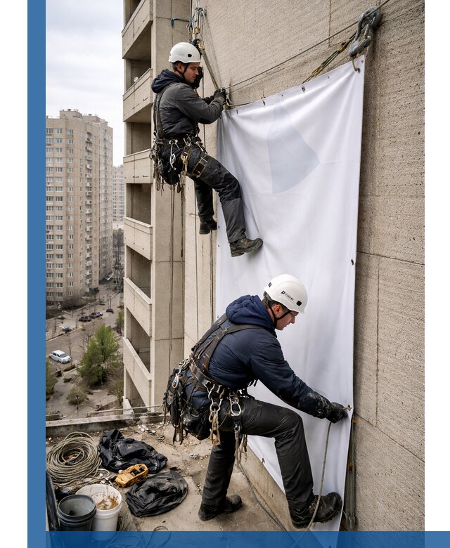 Профессиональный монтаж баннеров на фасаде в Апатитах