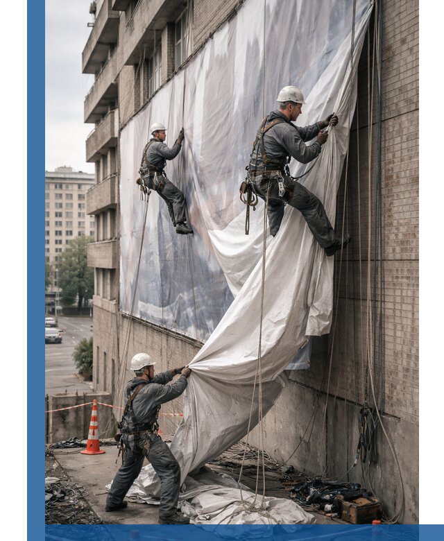 Демонтаж баннеров с фасада в Апатитах оперативно и безопасно