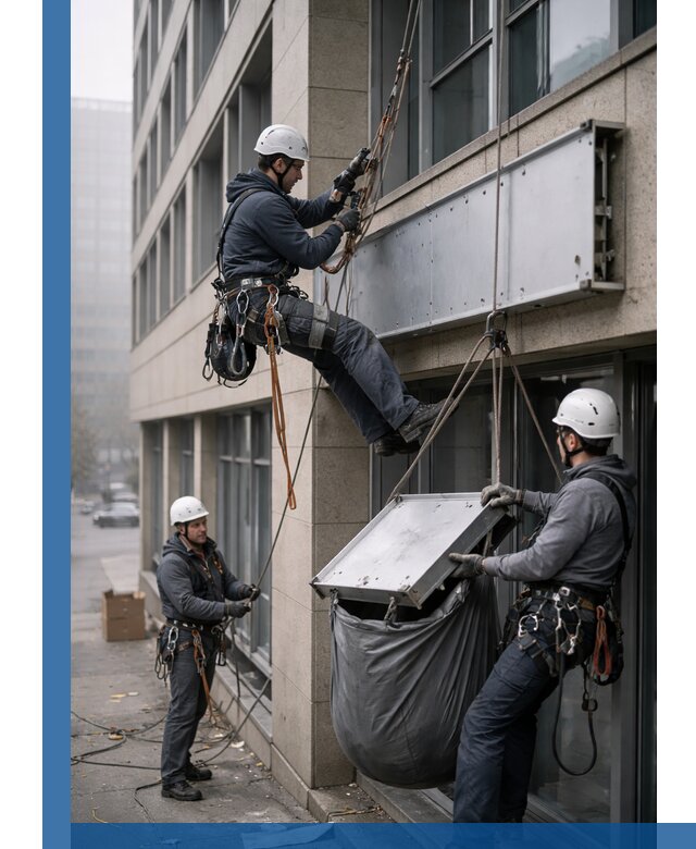 Демонтаж рекламной вывески с высотными работами в Апатитах