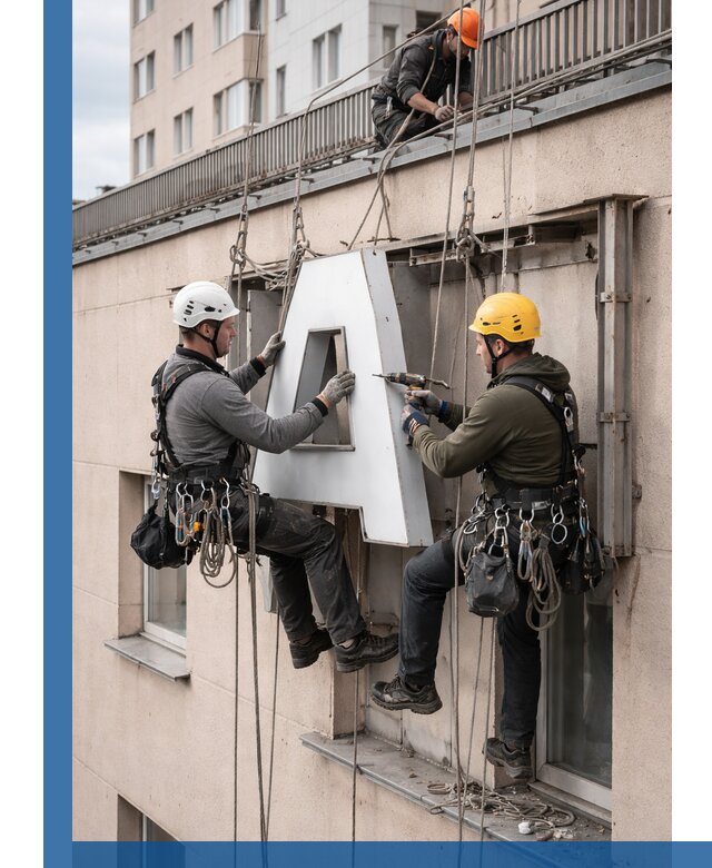 Ремонт и восстановление наружных вывесок на высоте в Апатитах