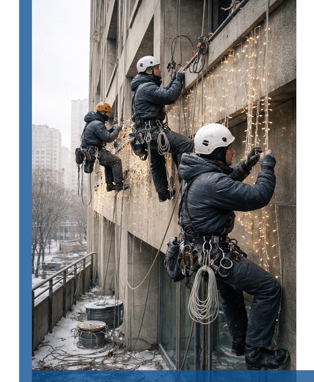 Монтаж новогодней иллюминации и украшение фасадов в Апатитах