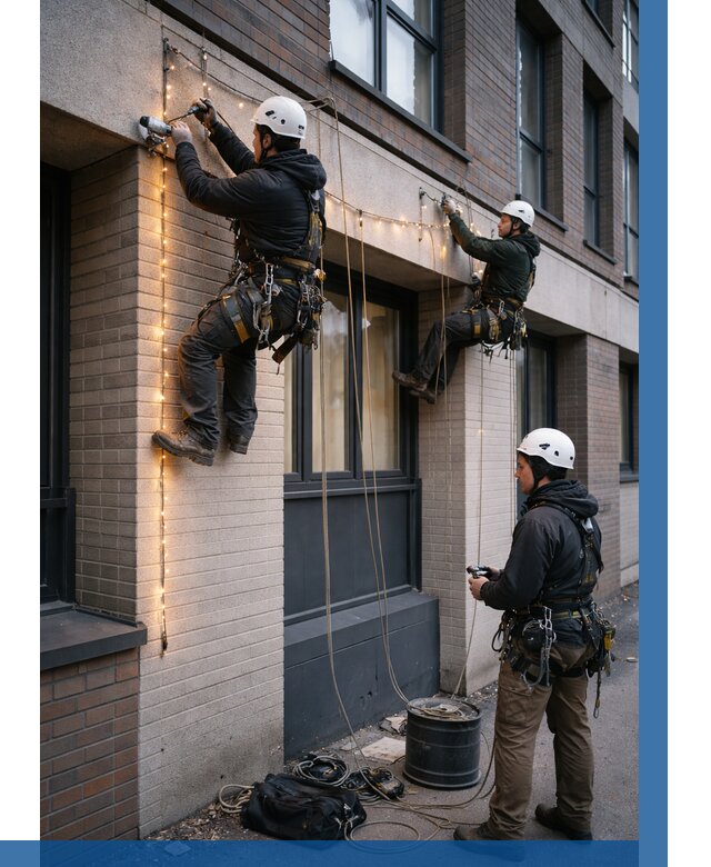 Монтаж гирлянд на фасаде в Апатитах от 3630 р. | ВЫСОТНИК-Птт