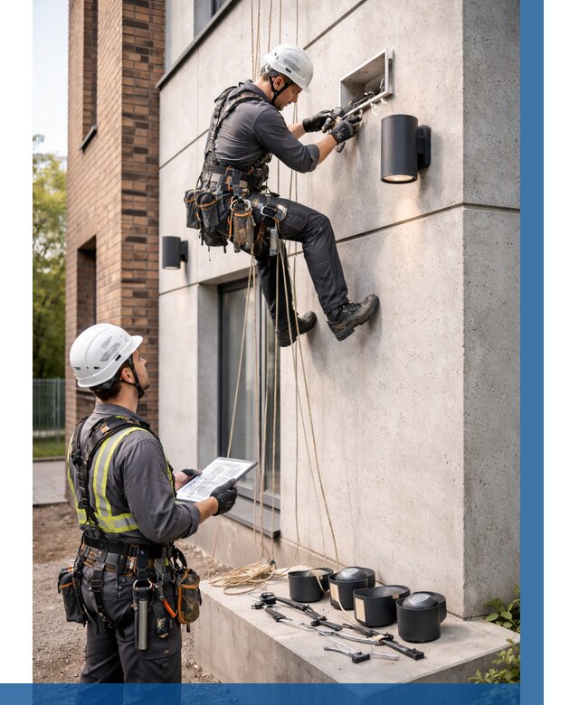 Монтаж фасадного освещения в Апатитах от 2593 р. | ВЫСОТНИК-Птт