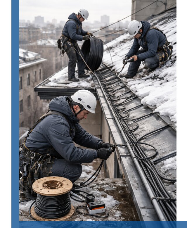 Монтаж греющего кабеля на кровле в Апатитах под ключ