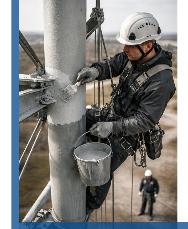 Покраска мачт связи в Апатитах промышленными альпинистами