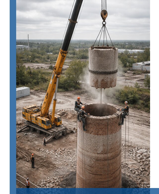 Демонтаж дымовой трубы в Апатитах с гарантиями безопасности