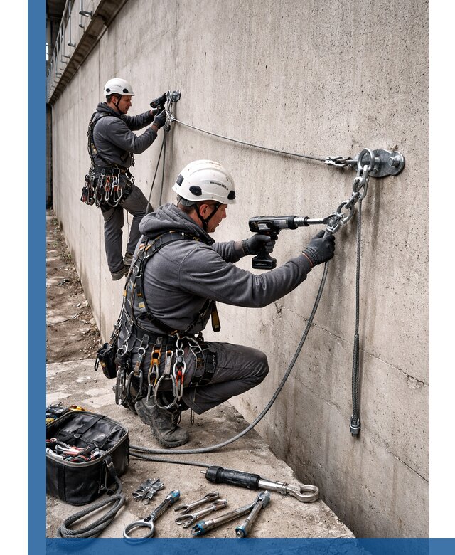 Монтаж анкерных линий высотной безопасности в Апатитах