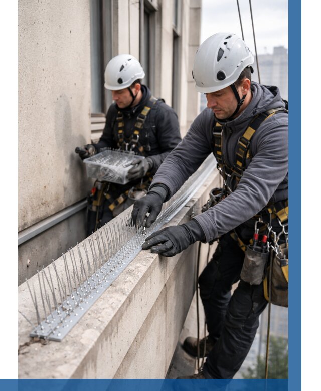 Установка шипов от птиц в Апатитах от 882 р. | ВЫСОТНИК-Птт